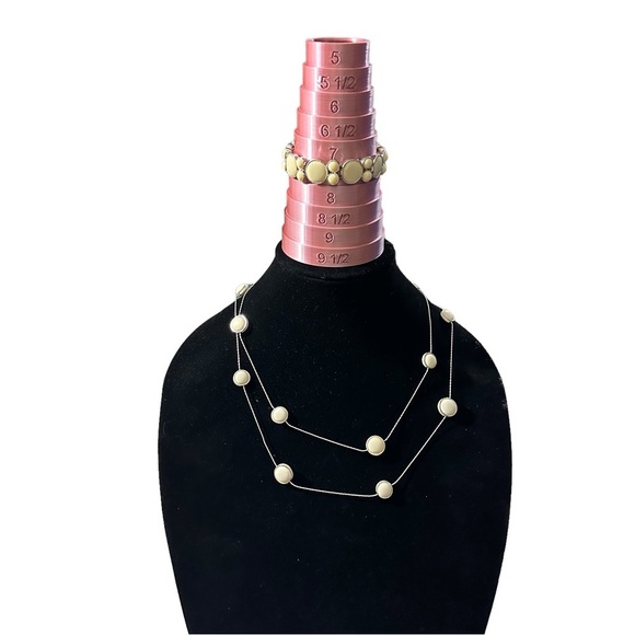 Napier Set of 2 Silver Tone Simulated Oval Cream Pearl Beads Necklace & Bracelet - Picture 2 of 12